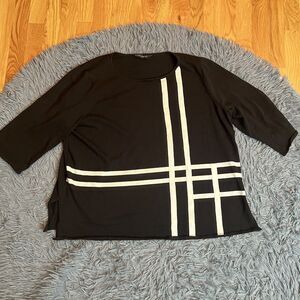 Ming Wang Black White Slinky Color Block Knit Top Sweater Size XXL